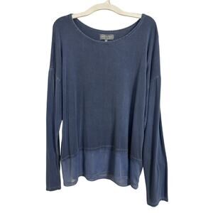 Speedway Blue Long Sleeve Sheer Layered Top Large Stretch Lounge England